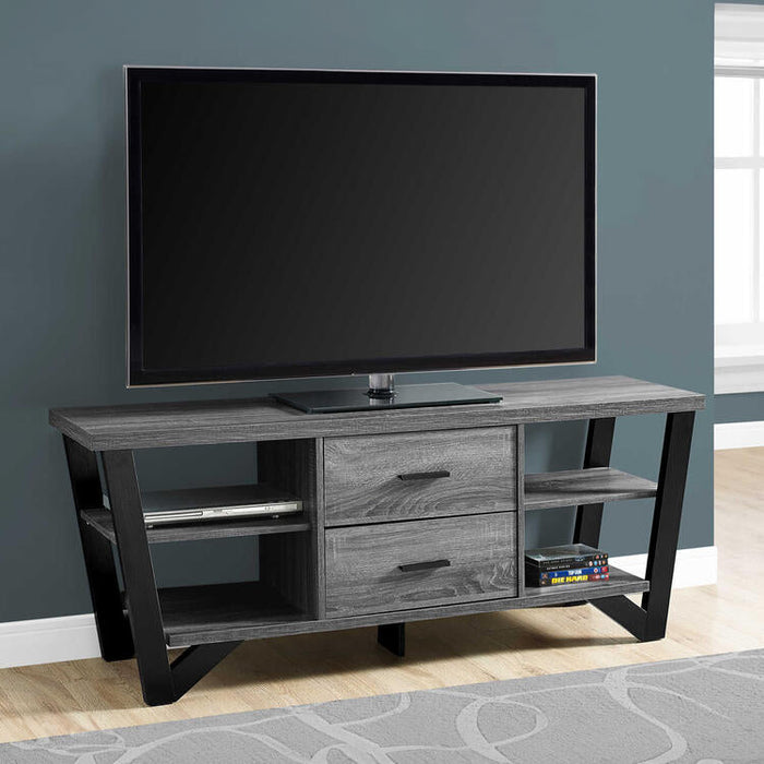 Monarch Specialties I2762 | Meuble TV - 60" - 2 Tiroirs de rangement - Gris/Noir | Sonxplus Saint-Jean-sur-Richelieu