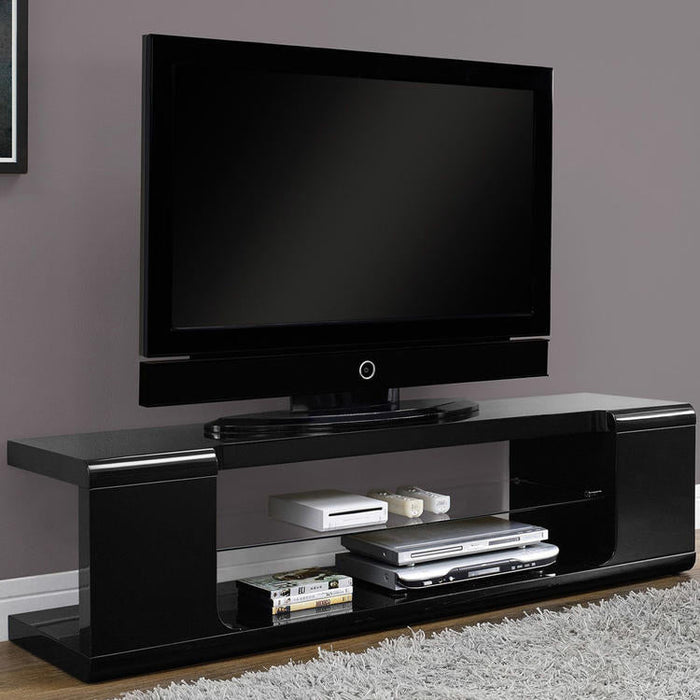 Monarch Specialties I 3536 | TV stand - 60" - Tempered glass - Gloss black | Sonxplus Saint-Jean-sur-Richelieu