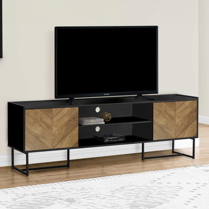 Monarch Specialties I 2752 | 72'' TV stand - Black metal base - With 2 wood-like doors-SONXPLUS St-Jean