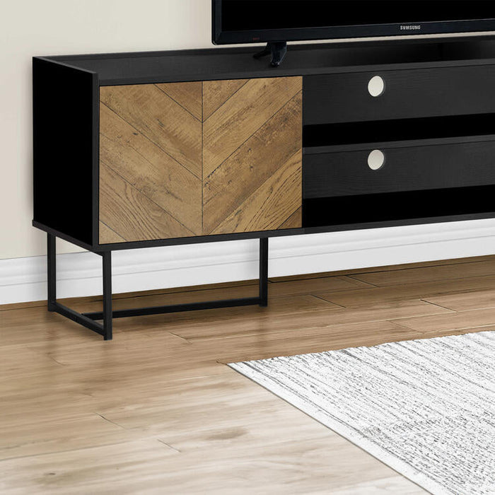 Monarch Specialties I 2752 | 72'' TV stand - Black metal base - With 2 wood-like doors | Sonxplus Saint-Jean-sur-Richelieu