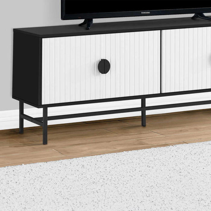 Monarch Specialties I 2732 | 60'' TV stand - Black metal base - 2 white doors | Sonxplus Saint-Jean-sur-Richelieu