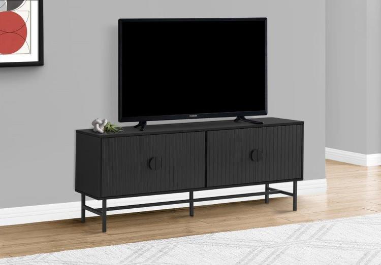Monarch Specialties I 2733 | 60'' TV stand - Black metal base - 2 black doors | Sonxplus Saint-Jean-sur-Richelieu