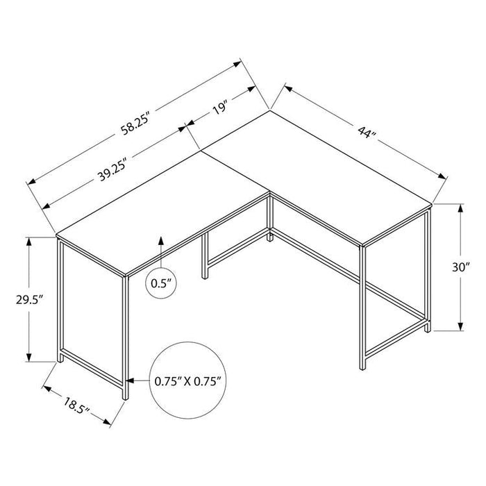 Monarch Specialties I 7391 | Meuble d'ordinateur - 58" - En coin - Conception en L - Métal noir - Immitation bois brun-SONXPLUS St-Jean