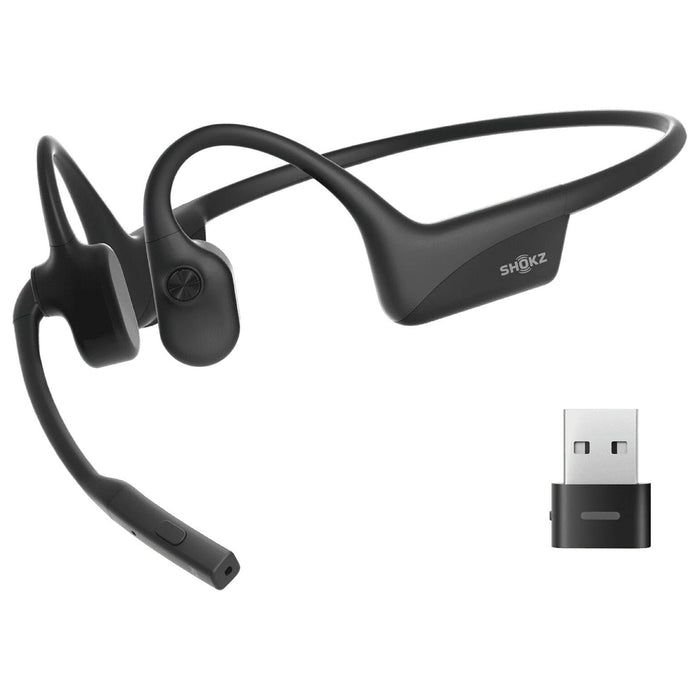 SHOKZ OpenComm2 USB-A | Écouteurs à conduction osseuse - Bluetooth - Adaptateur USB-A - Microphone - Noir | Sonxplus Saint-Jean-sur-Richelieu