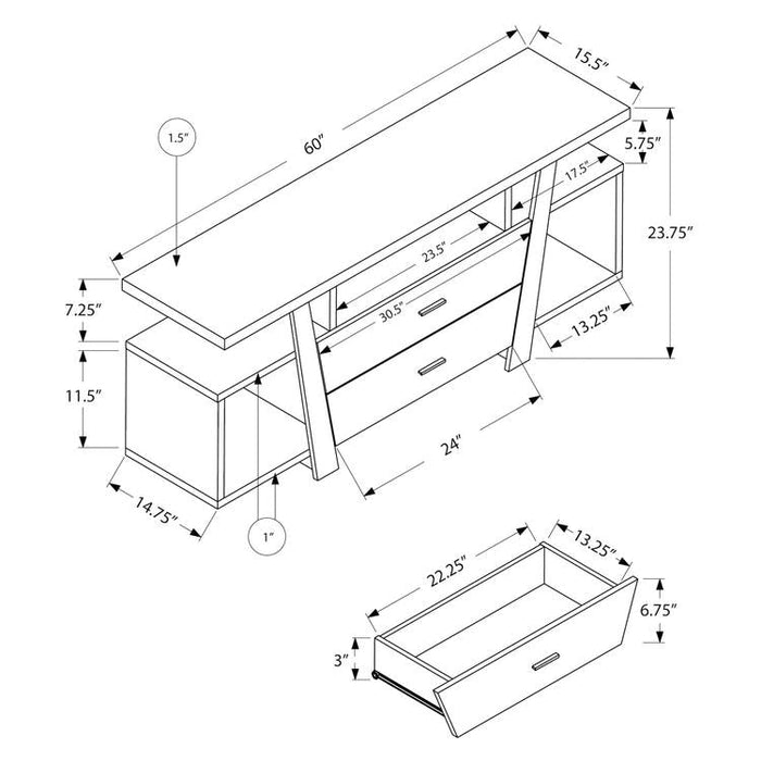Monarch Specialties I 2721 | TV stand - 60" - 2 Storage drawers - Dark taupe-SONXPLUS St-Jean