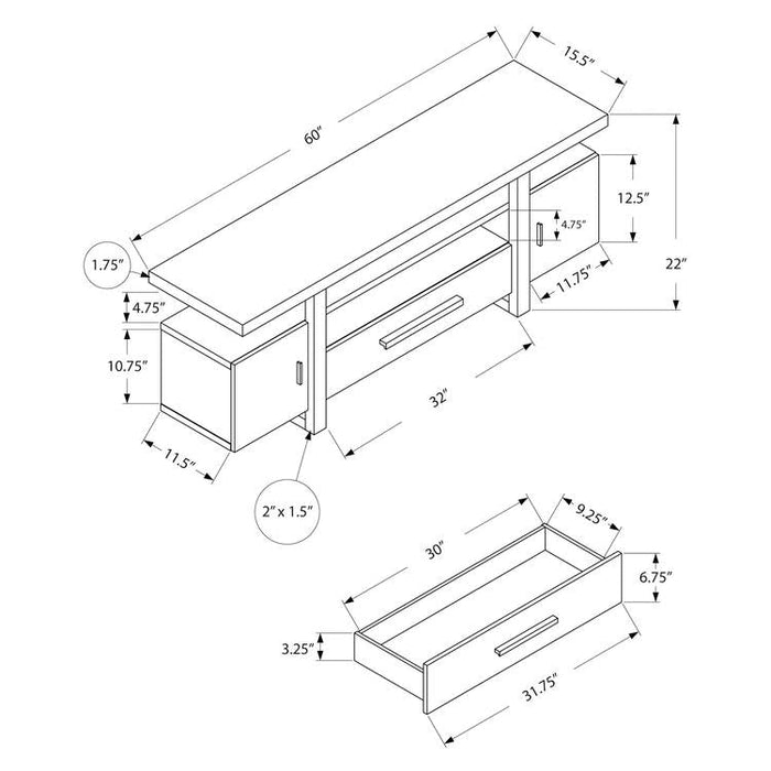 Monarch Specialties I 2725 | TV stand - 60" - Simulated cement top - White-SONXPLUS St-Jean