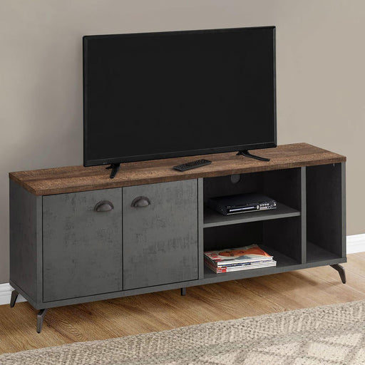 Monarch Specialties I 2831 | TV stand - 60" - Imitation wood - Medium brown - Grey imitation concrete-SONXPLUS St-Jean
