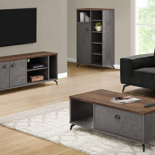 Monarch Specialties I 2831 | TV stand - 60" - Imitation wood - Medium brown - Grey imitation concrete-SONXPLUS St-Jean