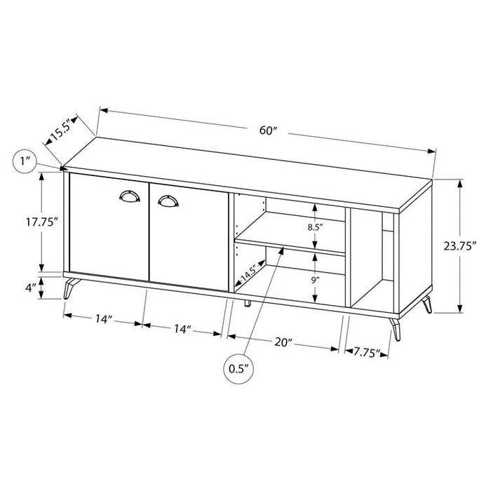 Monarch Specialties I 2831 | TV stand - 60" - Imitation wood - Medium brown - Grey imitation concrete-SONXPLUS St-Jean