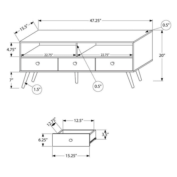 Monarch Specialties I 2835 | TV stand - 48" - 3 Drawers - Mid-century concept - Imitation walnut-SONXPLUS St-Jean