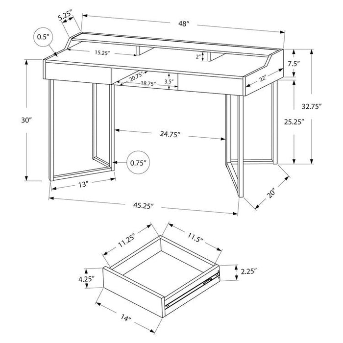 Monarch Specialties I 7360 | Computer cabinet - 48" - With drawers - Black metal - Dark taupe-SONXPLUS St-Jean