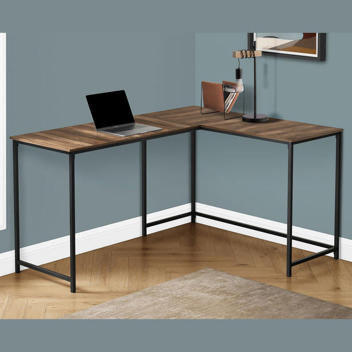 Monarch Specialties I 7391 | Computer cabinet - 58" - Corner - L-shaped design - Black metal - Brown wood immitation-SONXPLUS St-Jean