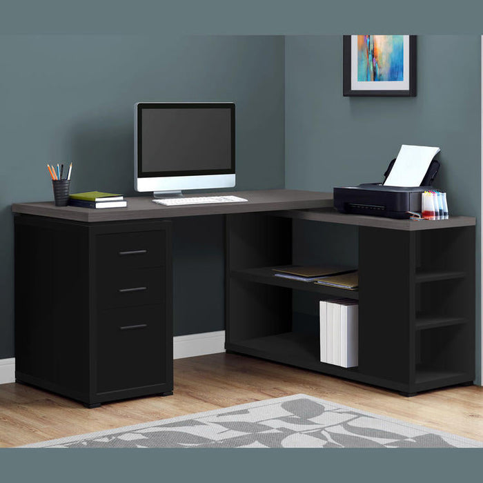 Monarch Specialties I 7419 | Computer cabinet - Corner - L-shaped design - Left or right orientation - With drawers - Grey top - Black-SONXPLUS St-Jean