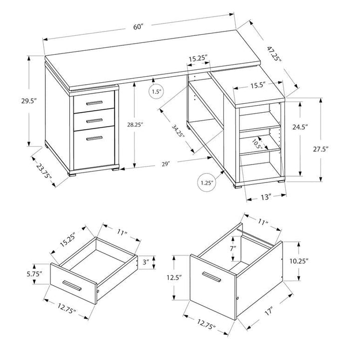 Monarch Specialties I 7419 | Computer cabinet - Corner - L-shaped design - Left or right orientation - With drawers - Grey top - Black-SONXPLUS St-Jean