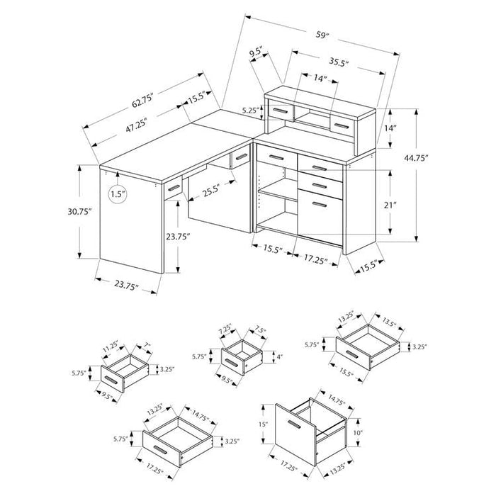 Monarch Specialties I 7430 | Computer cabinet - Corner - L-shaped design - Left or right orientation - With drawers - Grey top - Black-SONXPLUS St-Jean