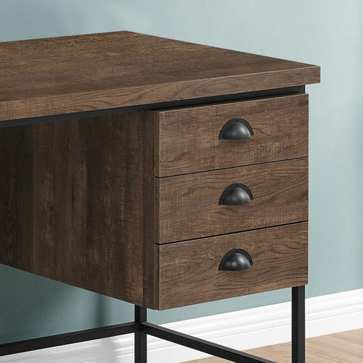 Monarch Specialties I 7485 | Computer cabinet - 55" - Spacious top - 3 drawers - Black metal base - Brown imitation wood finish-SONXPLUS St-Jean