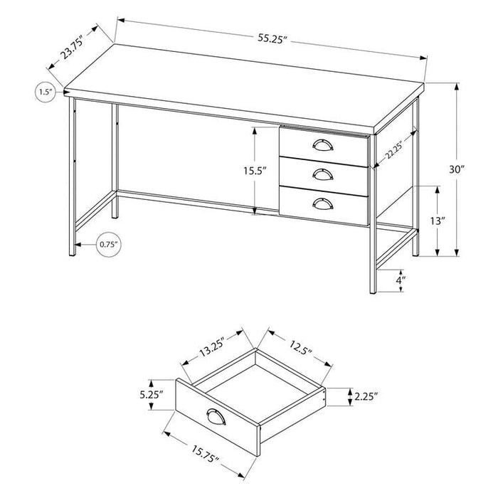 Monarch Specialties I 7485 | Computer cabinet - 55" - Spacious top - 3 drawers - Black metal base - Brown imitation wood finish-SONXPLUS St-Jean