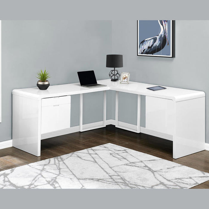 Monarch Specialties I 7582 | Computer cabinet - 70" - Corner - L-shaped design - Reversible configuration - With drawers - Gloss white finish-SONXPLUS St-Jean
