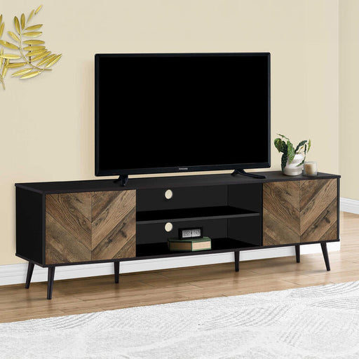 Monarch Specialties I 2781 | 72'' TV stand - Black base - With 2 faux wood doors-SONXPLUS St-Jean