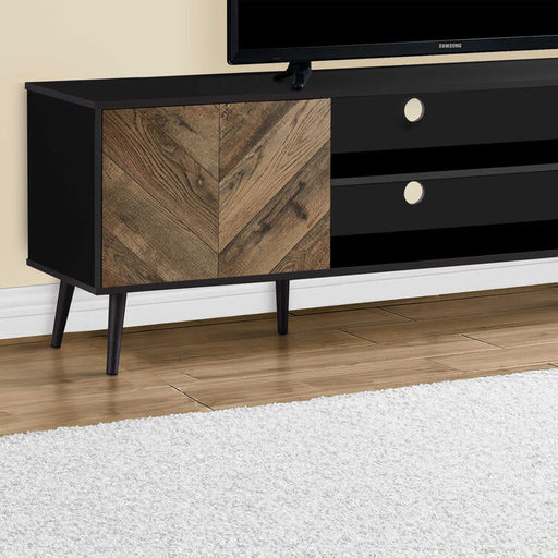 Monarch Specialties I 2781 | 72'' TV stand - Black base - With 2 faux wood doors-SONXPLUS St-Jean