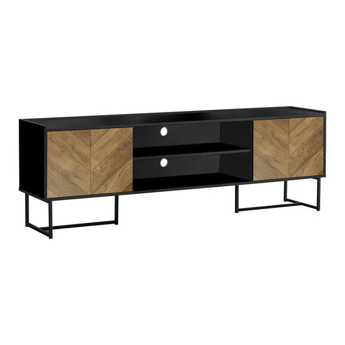 Monarch Specialties I 2752 | 72'' TV stand - Black metal base - With 2 wood-like doors-SONXPLUS St-Jean