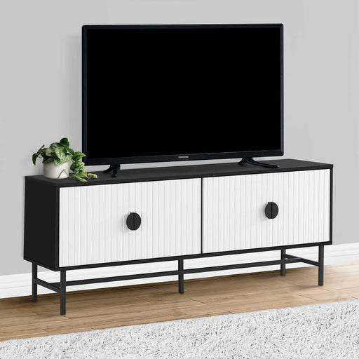 Monarch Specialties I 2732 | 60'' TV stand - Black metal base - 2 white doors-SONXPLUS St-Jean