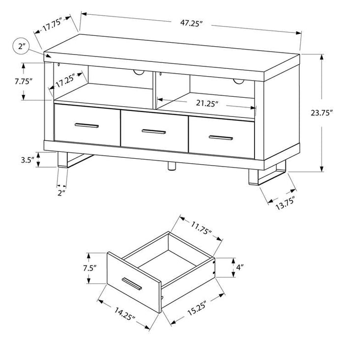 Monarch Specialties I 3250 | TV stand - 48" - 3 Drawers - Dark taupe-SONXPLUS St-Jean