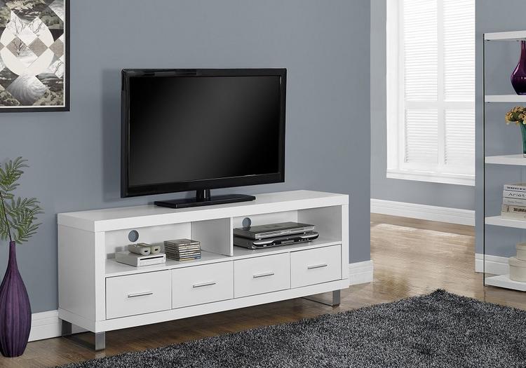 Monarch Specialties I2518 | TV Stand - 60" - 4 Drawers - White-SONXPLUS St-Jean