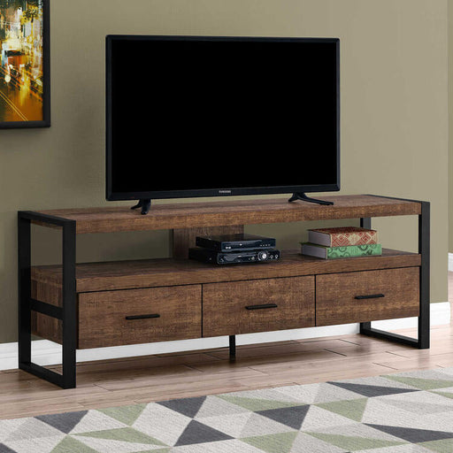 Monarch Specialties I2820 | TV stand - 60" - 3 Drawers - Dark brown-SONXPLUS St-Jean