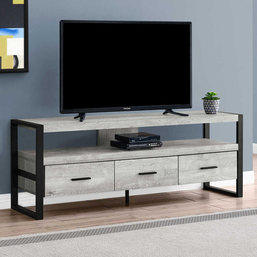 Monarch Specialties I2821 | TV Stand - 60" - 3 Drawers - Grey-SONXPLUS St-Jean