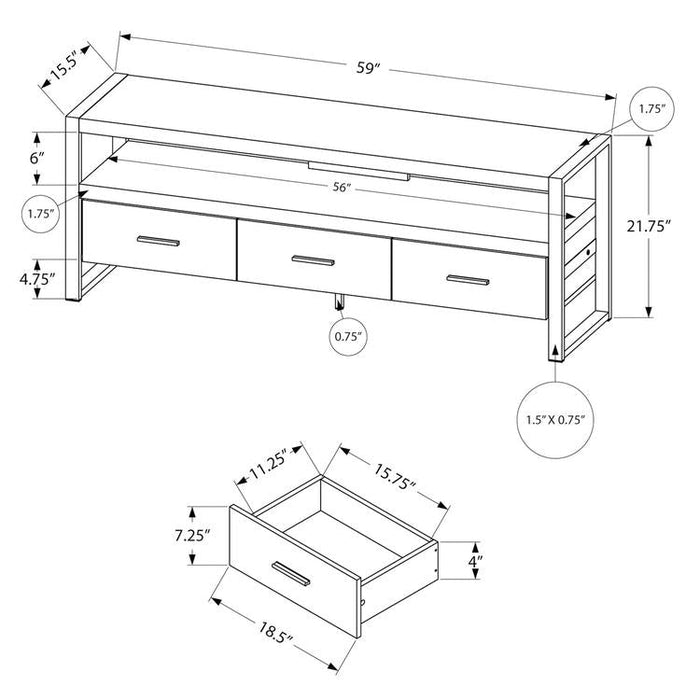 Monarch Specialties I 2823 | TV stand - 60" - 3 Drawers - Imitation Wood - Black-SONXPLUS St-Jean