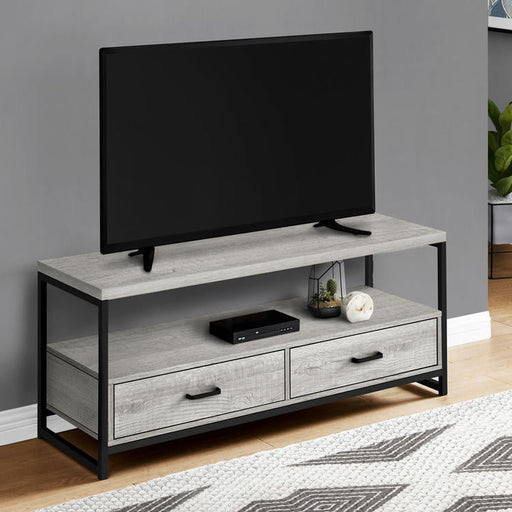 Monarch Specialties I 2871 | TV stand - 48" - 2 Storage drawers - Black metal - Grey imitation wood-SONXPLUS St-Jean