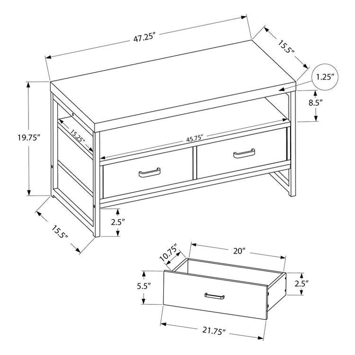 Monarch Specialties I 2871 | TV stand - 48" - 2 Storage drawers - Black metal - Grey imitation wood-SONXPLUS St-Jean